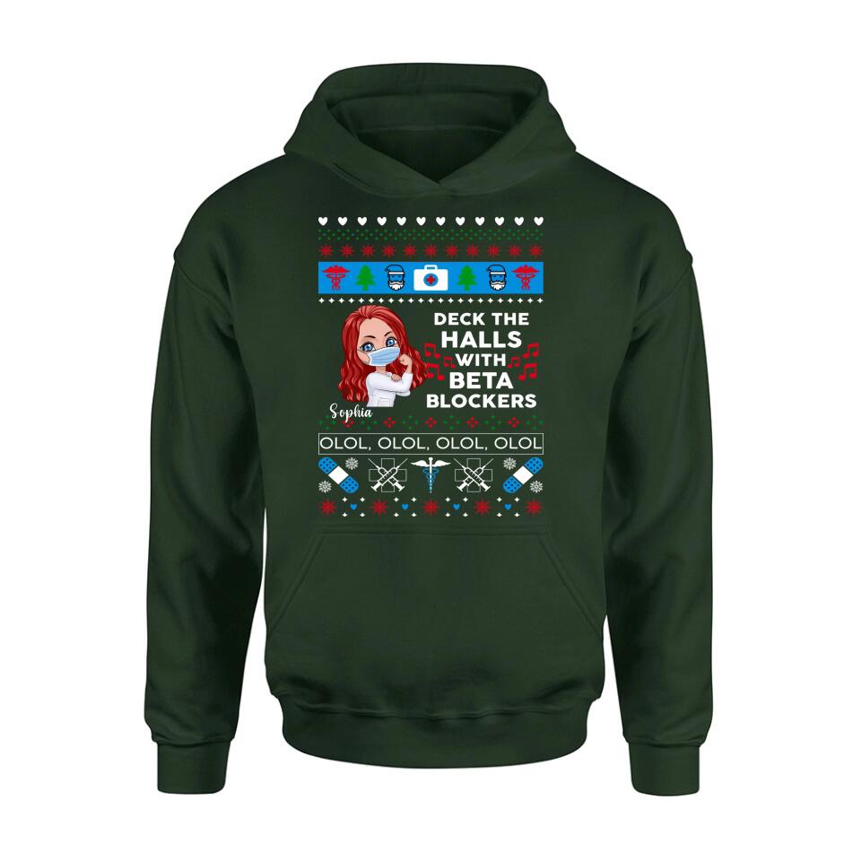 Personalized Nurse T-Shirt - Gift Idea For Nurse - Deck The Halls With Beta Blockers