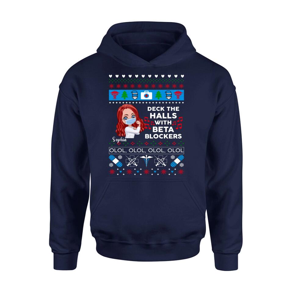 Personalized Nurse T-Shirt - Gift Idea For Nurse - Deck The Halls With Beta Blockers