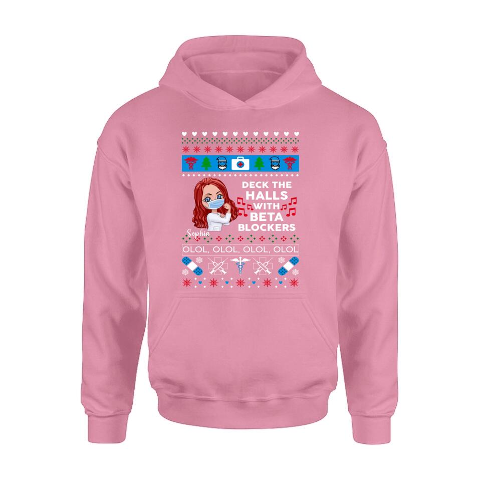 Personalized Nurse T-Shirt - Gift Idea For Nurse - Deck The Halls With Beta Blockers