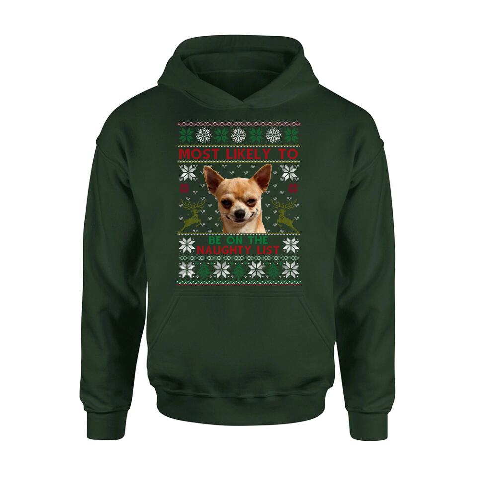 Personalized Dog Photo T-Shirt - Christmas Gift Idea For Pet Lovers - Most Likely To Be On The Naughty List