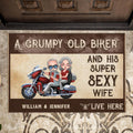 Custom Personalized Couple Riding Doormat - Gift Idea For Couple/ Biker - A Grumpy Old Biker And His Super Sexy Wife