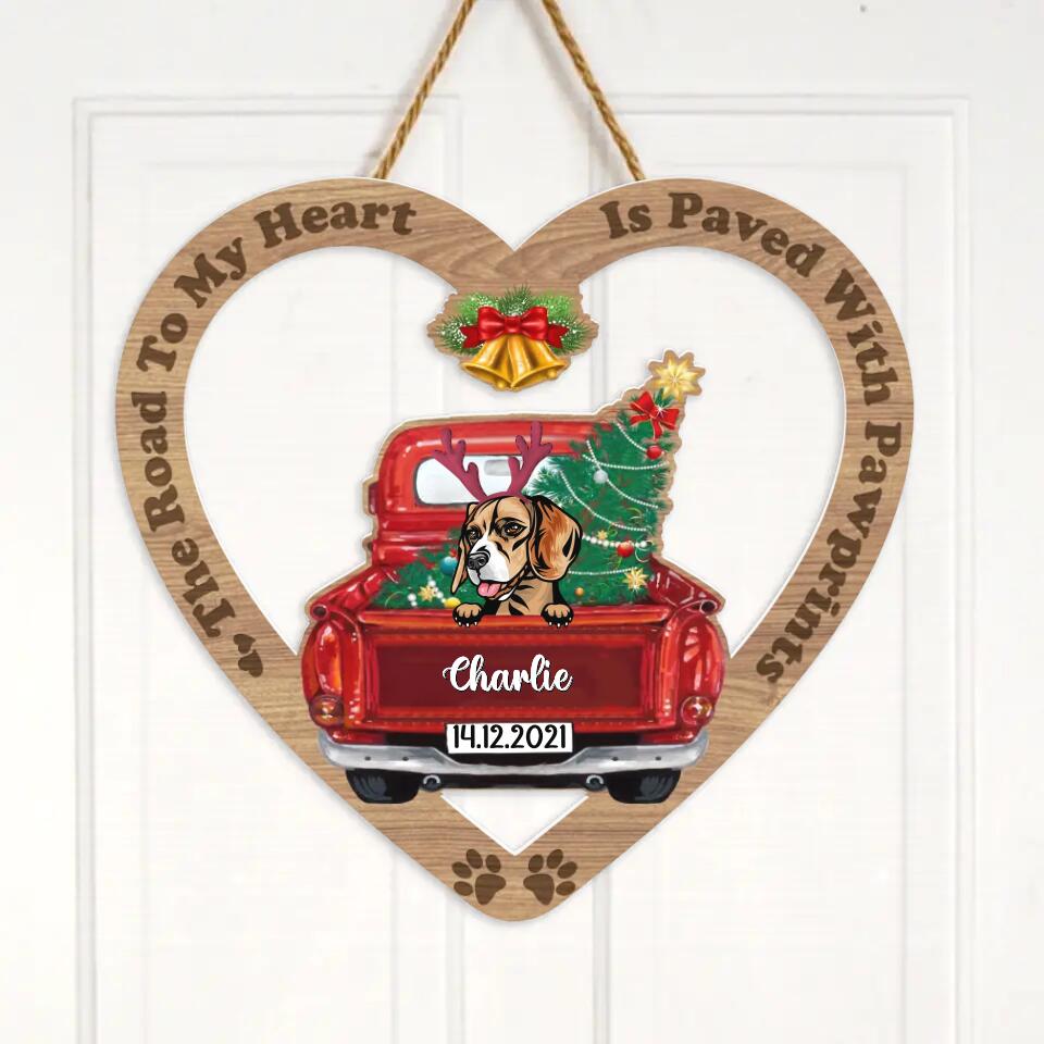 Personalized Christmas Dog Wooden Sign - Christmas Gift Idea For Dog Lover - The Road To My Heart Is Paved With Pawprints