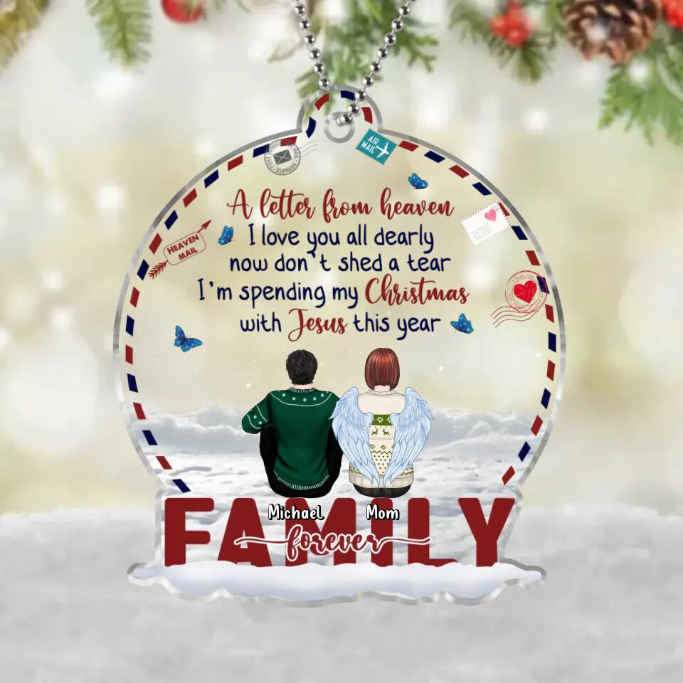 Personalized Memorial Family Acrylic Ornament - Up to 5 People - Memorial Gift For Family Members - A Letter From Heaven