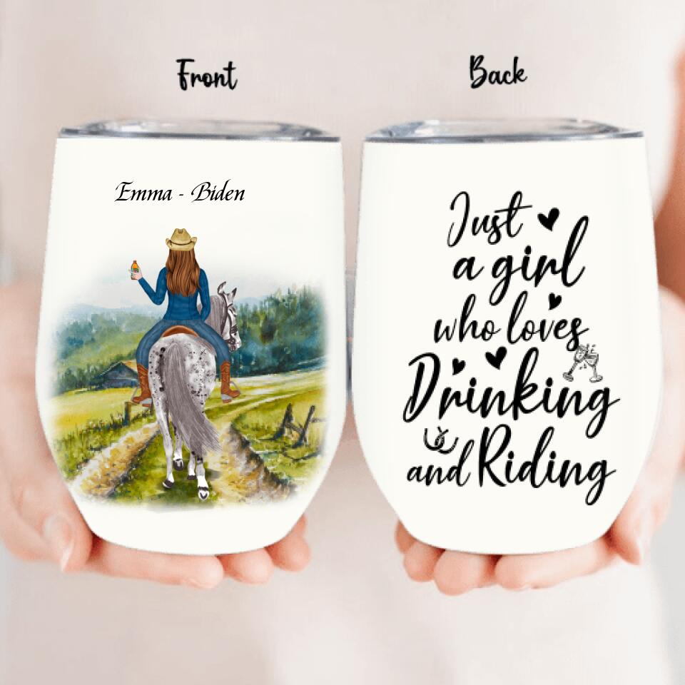 Personalized Riding Horse Wine Tumbler - Up to 2 Girls - Best Gift For Horse Lover/Friends - Just Two Girls Who Love Drinking And Riding