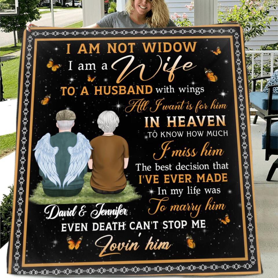 Personalized Memorial Couple Quilt/Fleece Throw Blanket/Pillow Cover - Memorial Gift Idea For Couple/Wife - I Am A Wife To A Husband With Wings