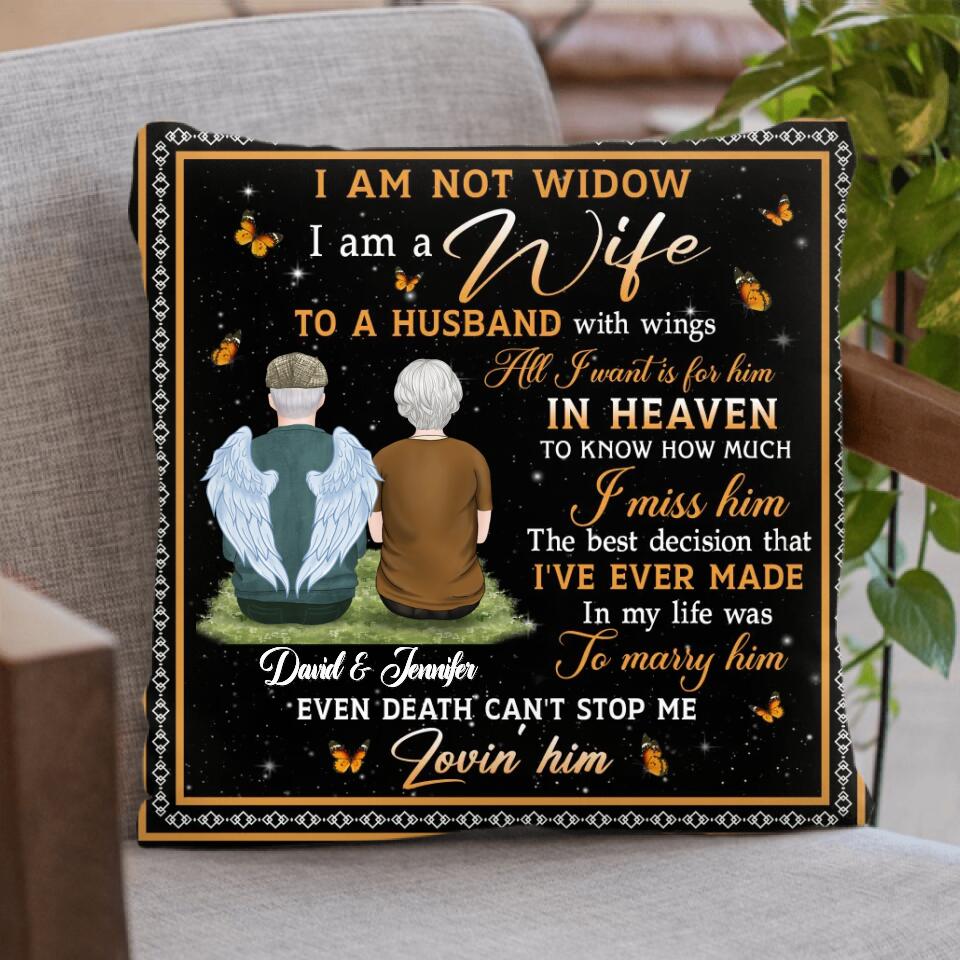 Personalized Memorial Couple Quilt/Fleece Throw Blanket/Pillow Cover - Memorial Gift Idea For Couple/Wife - I Am A Wife To A Husband With Wings