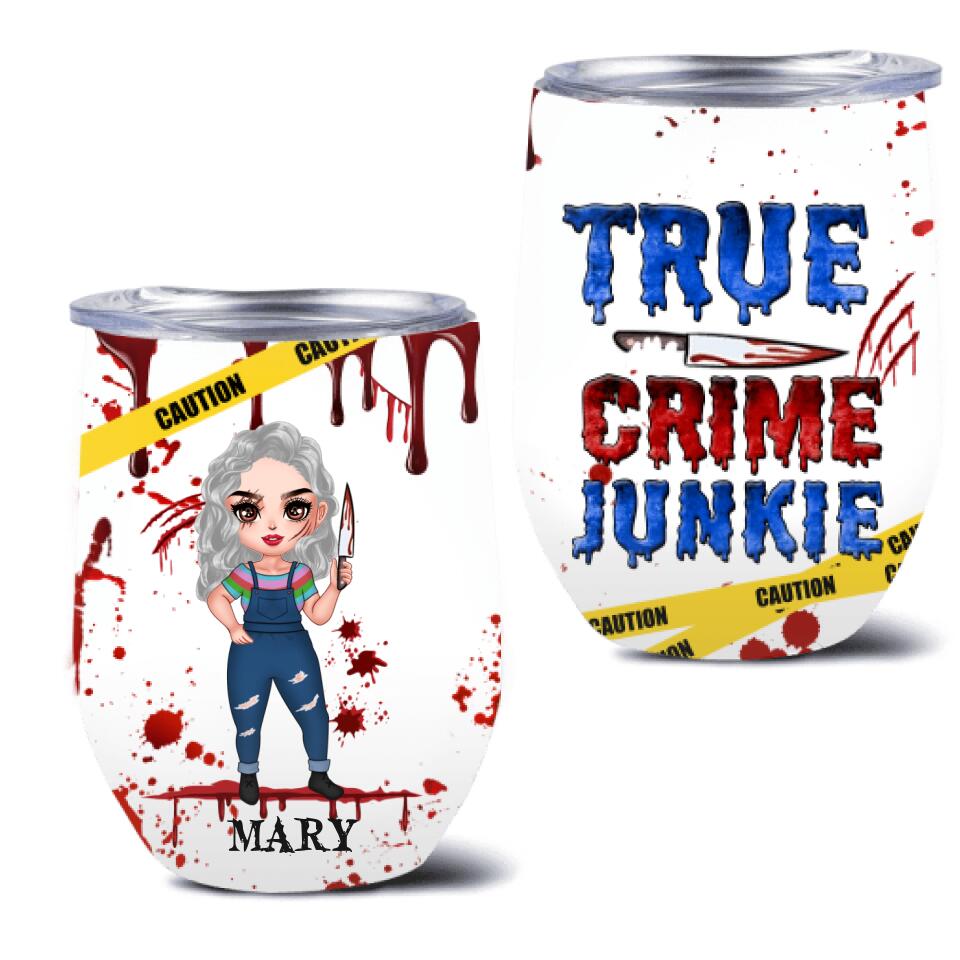 Personalized Horror Girl Wine Tumbler - Gift for Halloween - True Crime Junkie