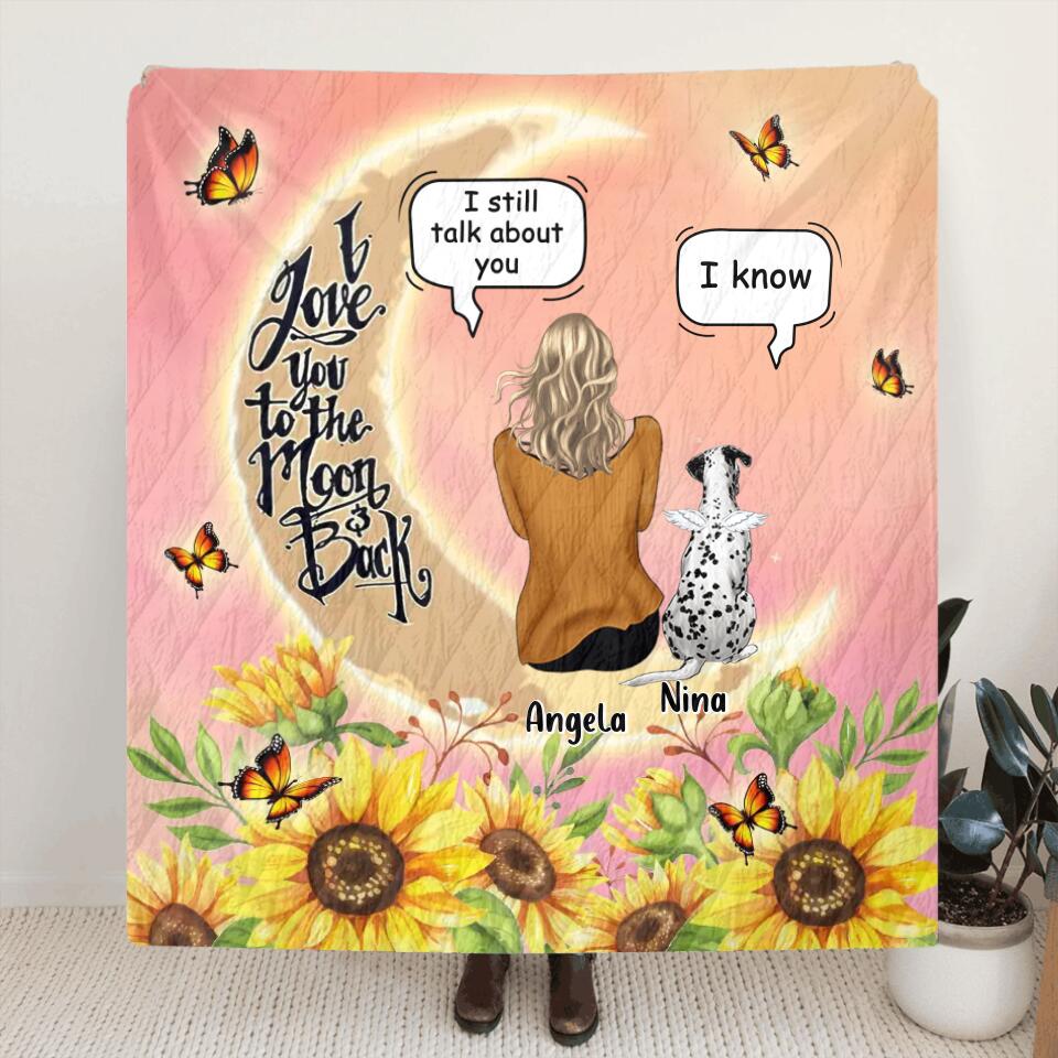 Personalized Memorial Pet Sunflower Pillow Cover/Fleece Blanket/Quilt - Memorial Gift Idea For Dog/Cat Lover - Adult/Couple With Up to 4 Pets - I Love You To The Moon & Back