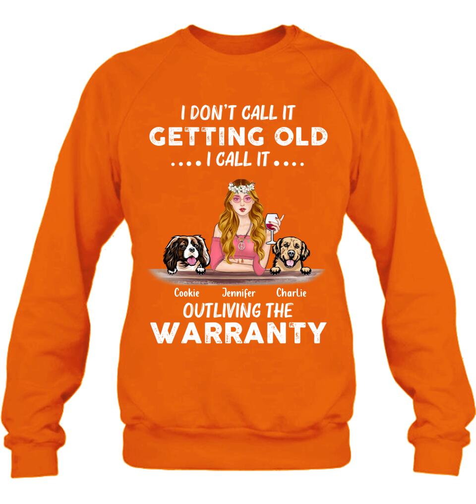 Personalized Hippie Girl T-shirt/Long Sleeve/Sweatshirt/Hoodie - Girl With Up to 2 Dogs - Gift Idea For Hippies/Dog Lovers - I Don't Call It Getting Old I Call It Outliving The Warranty
