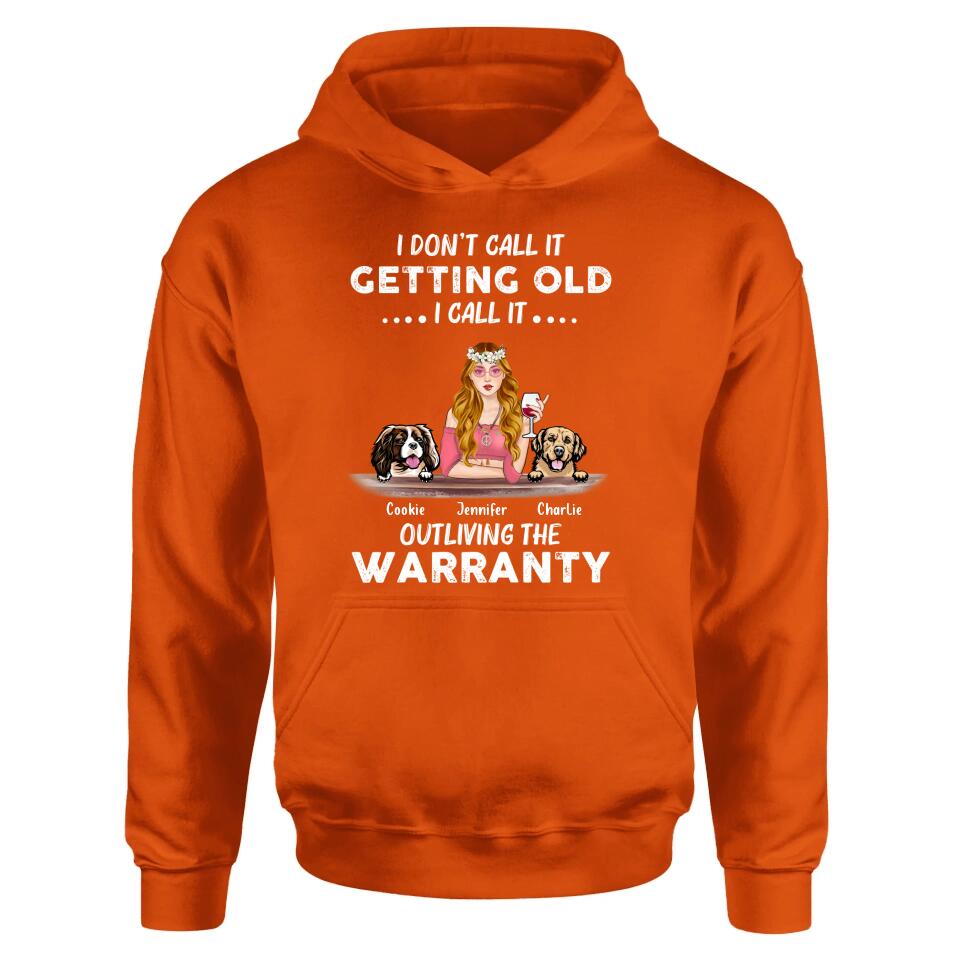 Personalized Hippie Girl T-shirt/Long Sleeve/Sweatshirt/Hoodie - Girl With Up to 2 Dogs - Gift Idea For Hippies/Dog Lovers - I Don't Call It Getting Old I Call It Outliving The Warranty