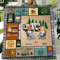 Personalized Camping Fleece Blanket/Quilt - Gift Idea For Couple/Camping Lover - Couple With Up to 4 Dogs/Cats