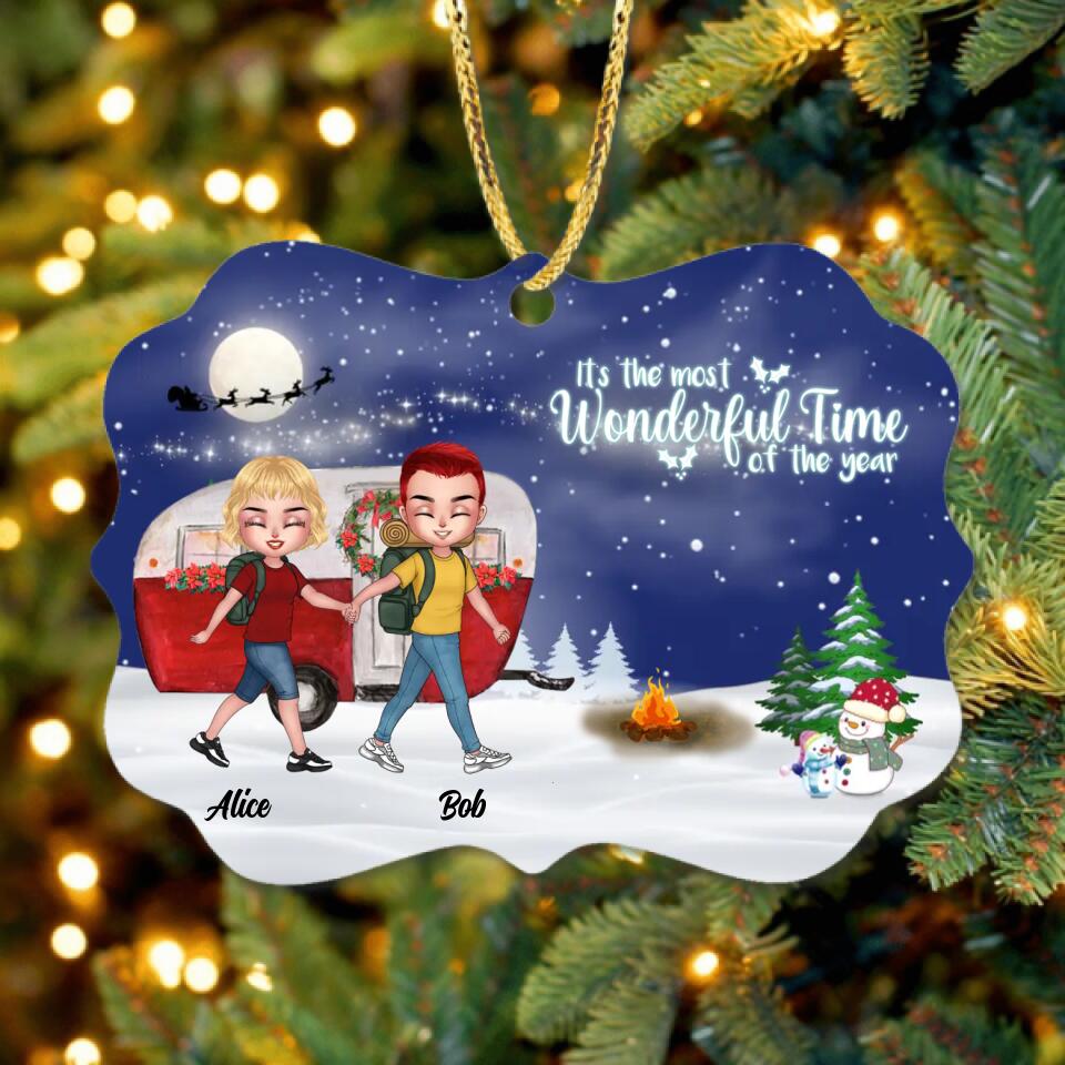Custom Personalized Xmas Camping Couple Rectangle/Circle Wooden Ornament - Christmas Gift Idea For Couple - It's The Most Wonderful Time Of The Year