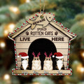 Personalized Christmas Wooden Ornament - Gift Idea For Cat Lover with up to 4 Cats - Beware A Spoiled Rotten Cats Live Here