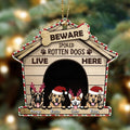 Personalized Christmas Wooden Ornament - Gift Idea For Dog Lover with up to 4 Dogs - Beware A Spoiled Rotten Dog Lives Here