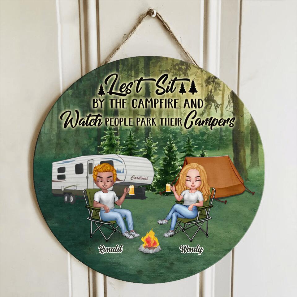 Personalized Camping Circle Wooden Sign - Gift Idea For Camping Lover/Friends/Couple - Up to 5 People - Let's Sit By The Campfire & Watch People Park Their Campers
