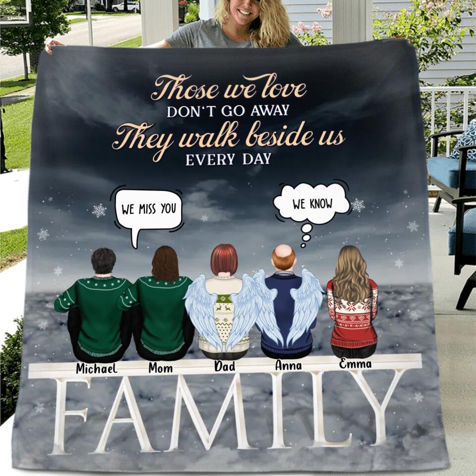 Personalized Memorial Family Pillow Cover/Fleece Blanket/Quilt - Memorial Gift Idea For Family Members - Up to 5 People - Those We Love Don't Go Away They Walk Beside Us Every Day