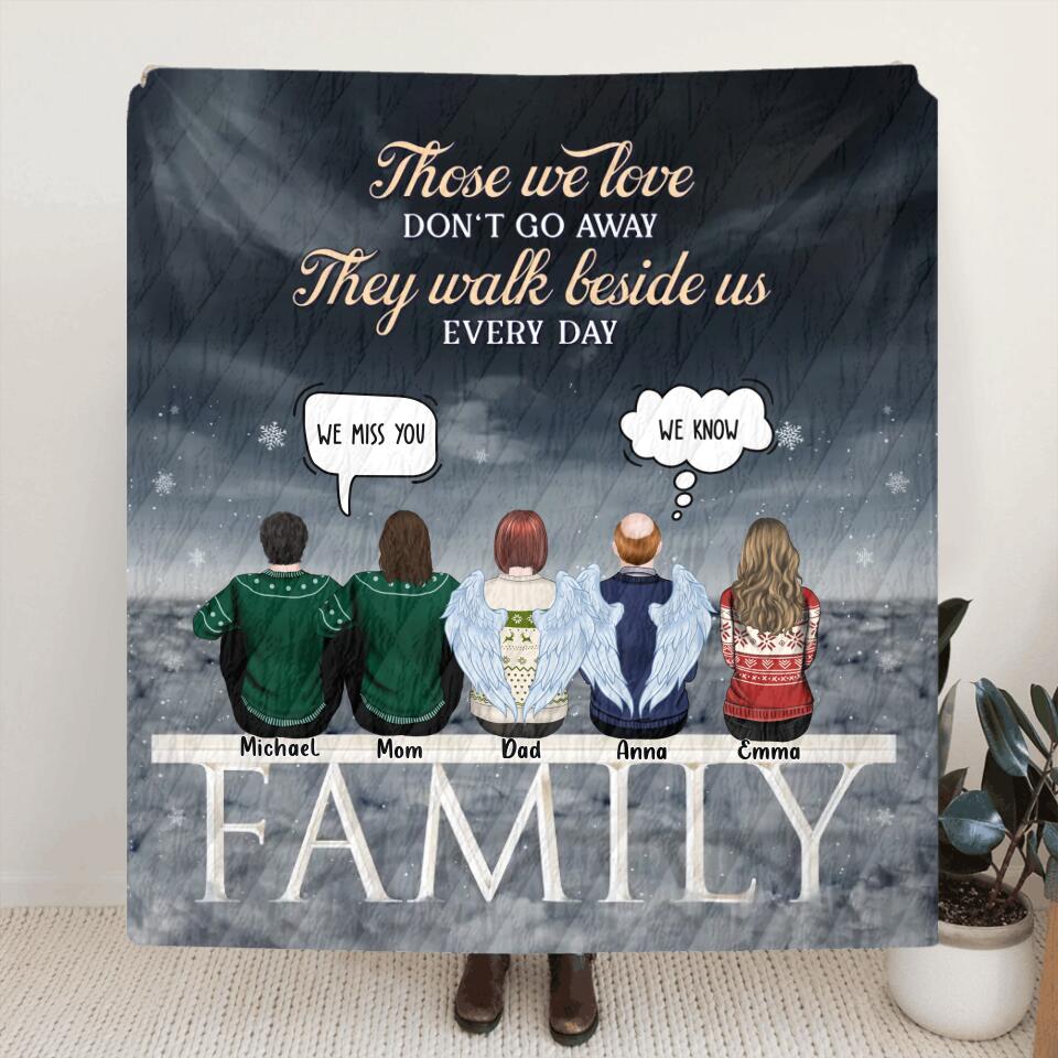 Personalized Memorial Family Pillow Cover/Fleece Blanket/Quilt - Memorial Gift Idea For Family Members - Up to 5 People - Those We Love Don't Go Away They Walk Beside Us Every Day
