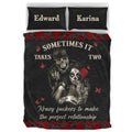 Personalized Skeleton Couple Quilt Bed Sets - Gift Idea For Couple - Sometimes It Takes Two Krazy Fuckers To Make The Perfect Relationship