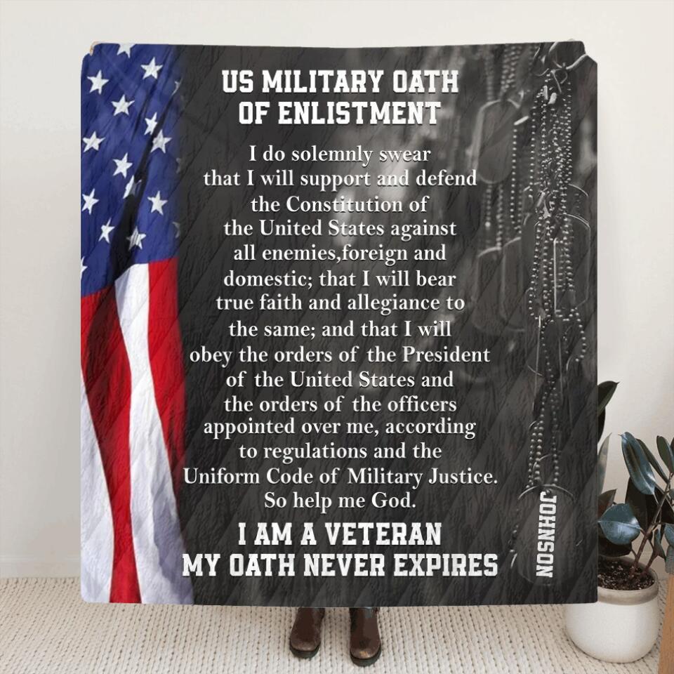 Personalized US Military Fleece Throw Blanket/Quilt - US Military Oath Of Enlistment
