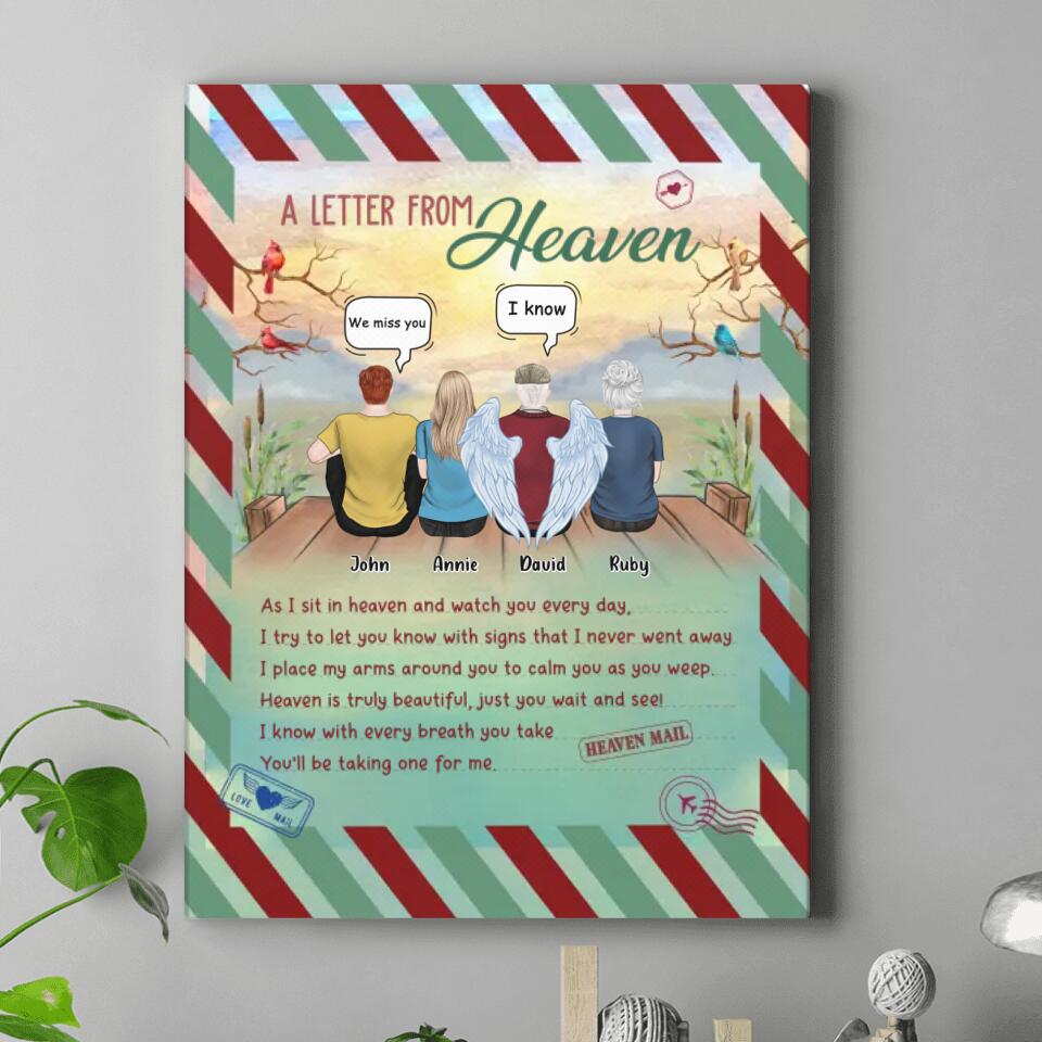 Personalized Memorial Family Canvas - Memorial Gift Idea For Family Members - Up to 4 People - A Letter From Heaven