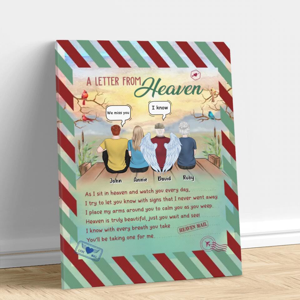 Personalized Memorial Family Canvas - Memorial Gift Idea For Family Members - Up to 4 People - A Letter From Heaven