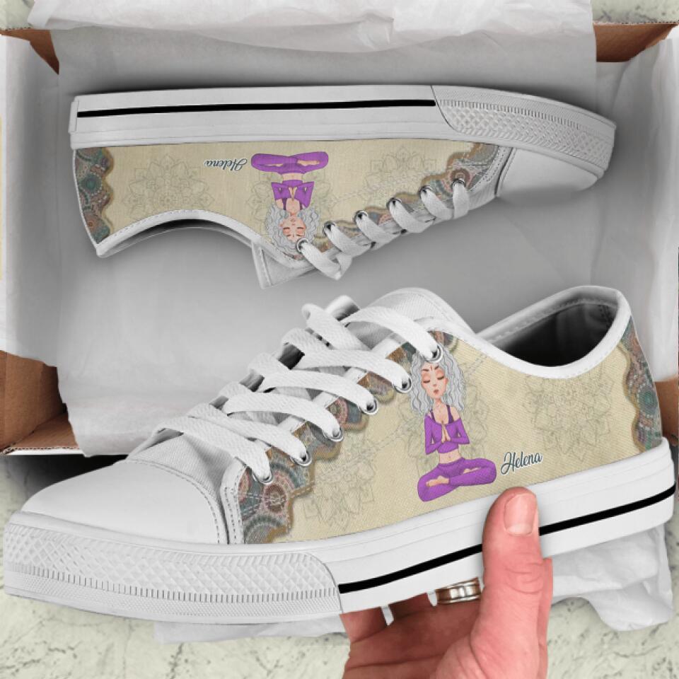 Personalized Yoga Canvas Low Top Sneakers - Gift for Yoga Lover