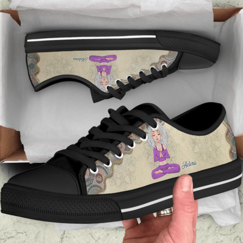 Personalized Yoga Canvas Low Top Sneakers - Gift for Yoga Lover