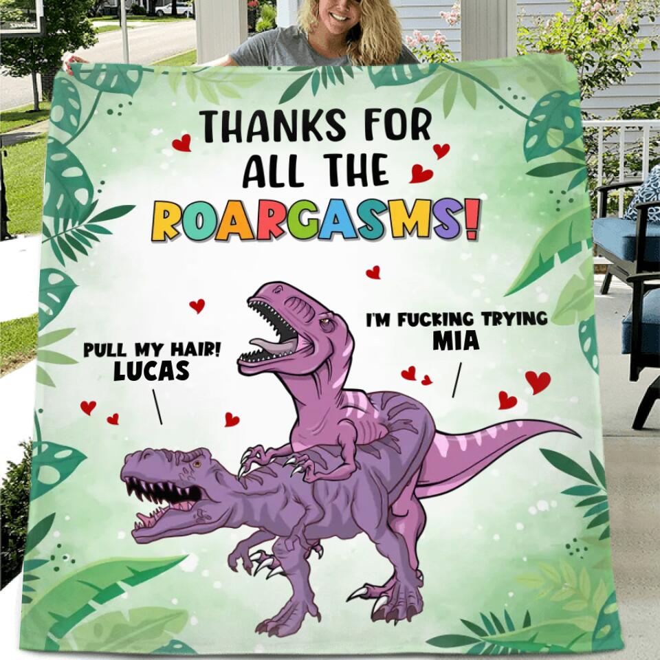Personalized Roargasms Couple Fleece Throw Blanket/Quilt - Valentine's Day Gift Idea For Couple - Thanks For All The Roargasms!