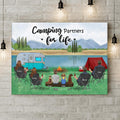 Personalized Camping Canvas - Best Gift For Family/Camping Lovers - 2 Couples With 2 Children And 2 Pets - Camping Partners For Life