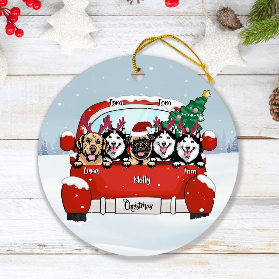 Personalized Dog Cat Christmas Ornament - Gifts For Dog Cat Lovers - Up to 5 Dogs/Cats In The Car