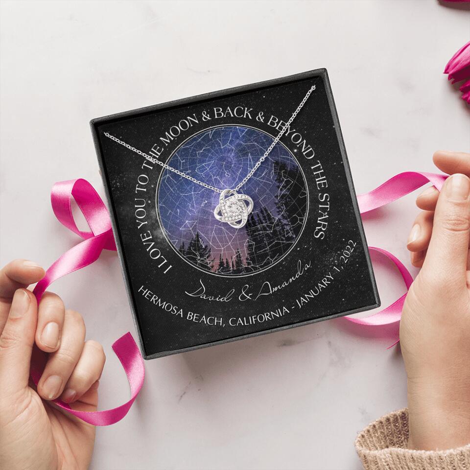 Personalized Couple Star Map Necklace - Anniversary Gift For Couple - Mother's Day Gift For Wife From Husband - I Love You To The Moon & Back & Beyond The Stars