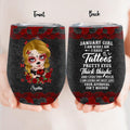 Personalized Skull Girl Wine Tumbler - Skull Gift For Girl/Birthday Gift - January Girl I Am Who I Am