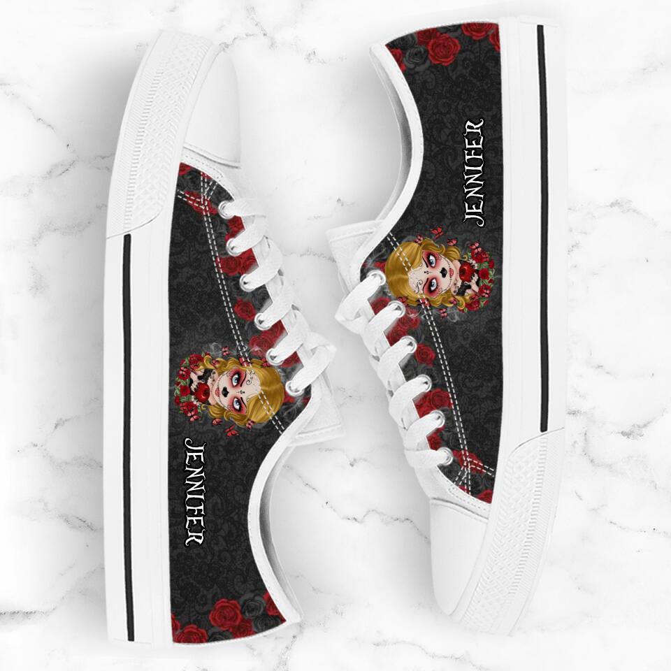 Custom Personalized Skull Girl Sneakers - Gift Idea For Friends/Birthday