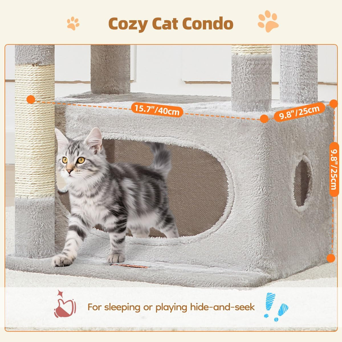 38-Inch Cat Tree for Indoor Cats with Condo, Hammock & Perch