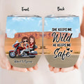 Personalized Couple Riding Wine Tumbler - Gift Idea For Couple/Biker - She Keeps Me Wild, He Keeps Me Safe