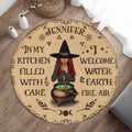 Personalized Witch Foldable Round Rug - Gift Idea For Halloween - In My Kitchen Filled With Care I Welcome Water, Earth, Fire, Air