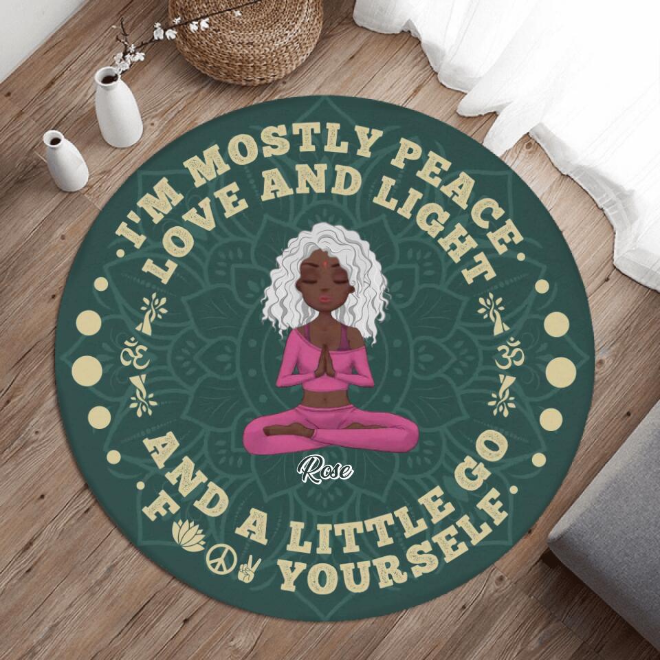 Personalized Yoga Round Rug - Birthday Gift Idea For Yoga Lover - I'm Mostly Peace Love And Light