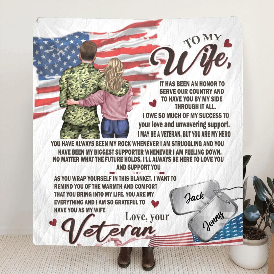 Personalized My Wife Fleece Throw Blanket/Quilt - Gift Idea For Veteran's Wife/Gift For Her/Mother's Day Gift For Wife From Husband