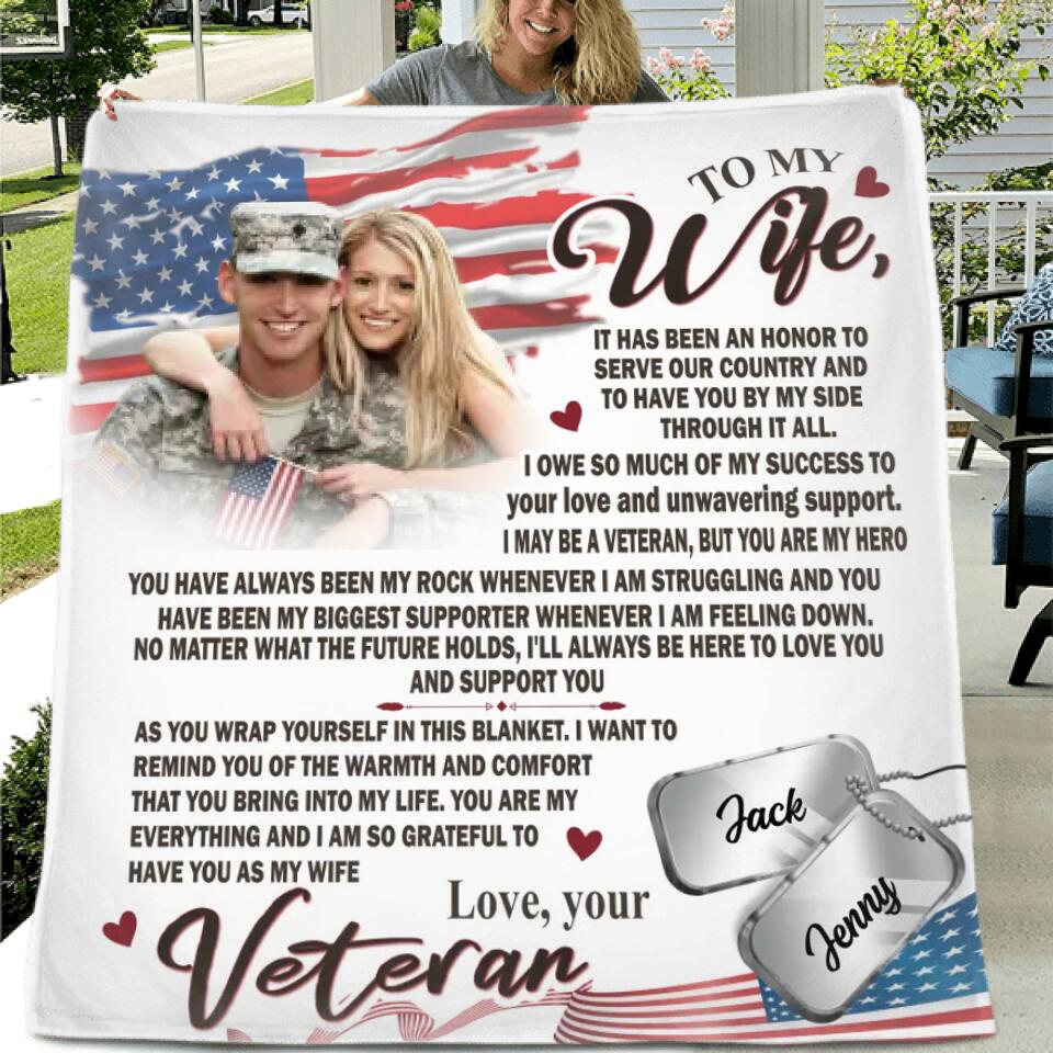 Personalized Photo Fleece Throw Blanket/Quilt - Gift Idea For Veteran's Wife/Gift For Her/Mother's Day Gift For Wife From Husband