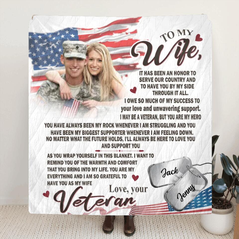 Personalized Photo Fleece Throw Blanket/Quilt - Gift Idea For Veteran's Wife/Gift For Her/Mother's Day Gift For Wife From Husband