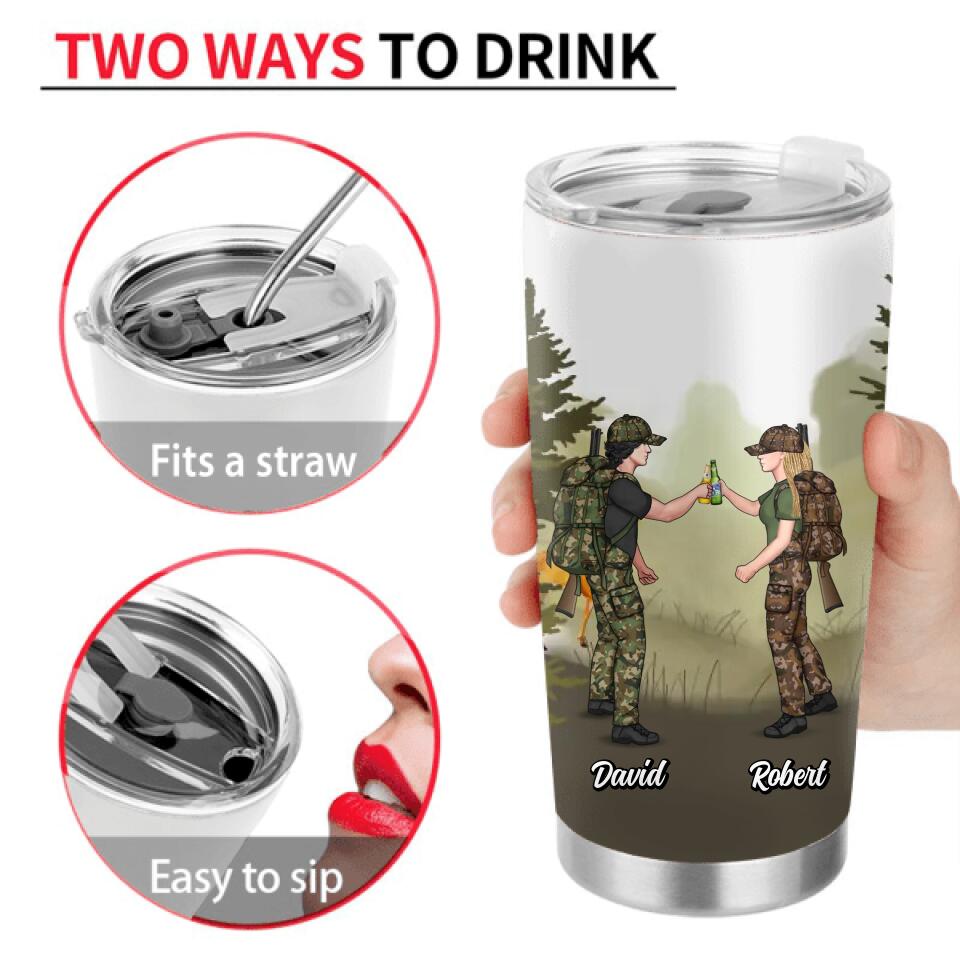 Personalized Hunting Friends Drinking Tumbler - Up to 4 People - Gift Idea For Friends/Couple/Drinking/Hunting Lovers - Weekend Forecast Hunting With A Chance Of Drinking