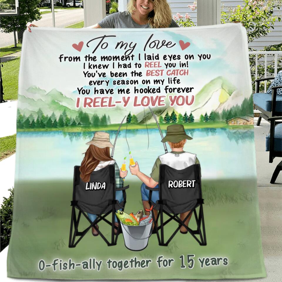 Personalized Fishing Couple Quilt/Fleece Throw Blanket - Gift Idea For Couple/Fishing Lovers -  To My Love I Reel-y Love You