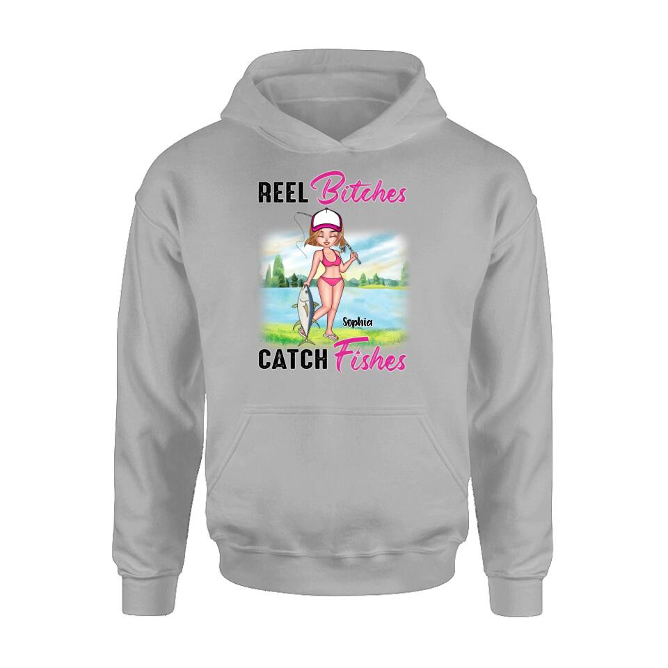 Personalized Fishing Girl Shirt/Hoodie/Long Sleeve/Sweatshirt - Gift Idea For Fishing Lovers - Reel Bitches Catch Fishes