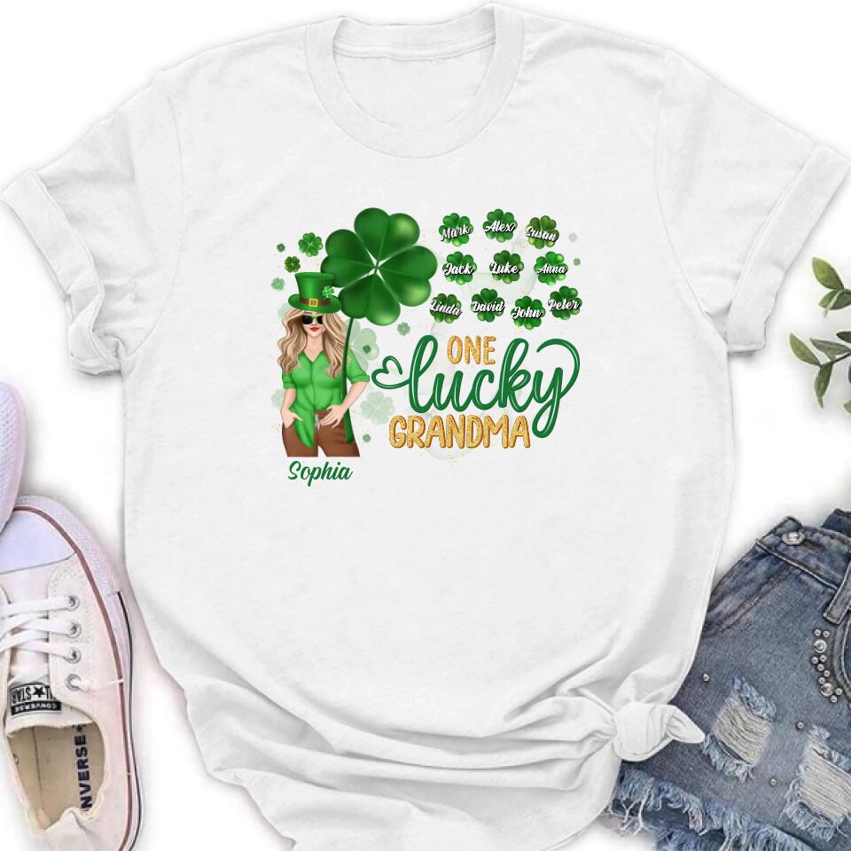 Personalized Grandma T-shirt/Hoodie/Long Sleeve/Sweatshirt - Mother's Day Gift For Grandma - Up to 10 Kids - St. Patrick's Day Shirt One Lucky Grandma