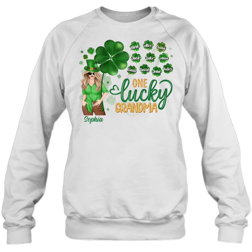 Personalized Grandma T-shirt/Hoodie/Long Sleeve/Sweatshirt - Mother's Day Gift For Grandma - Up to 10 Kids - St. Patrick's Day Shirt One Lucky Grandma