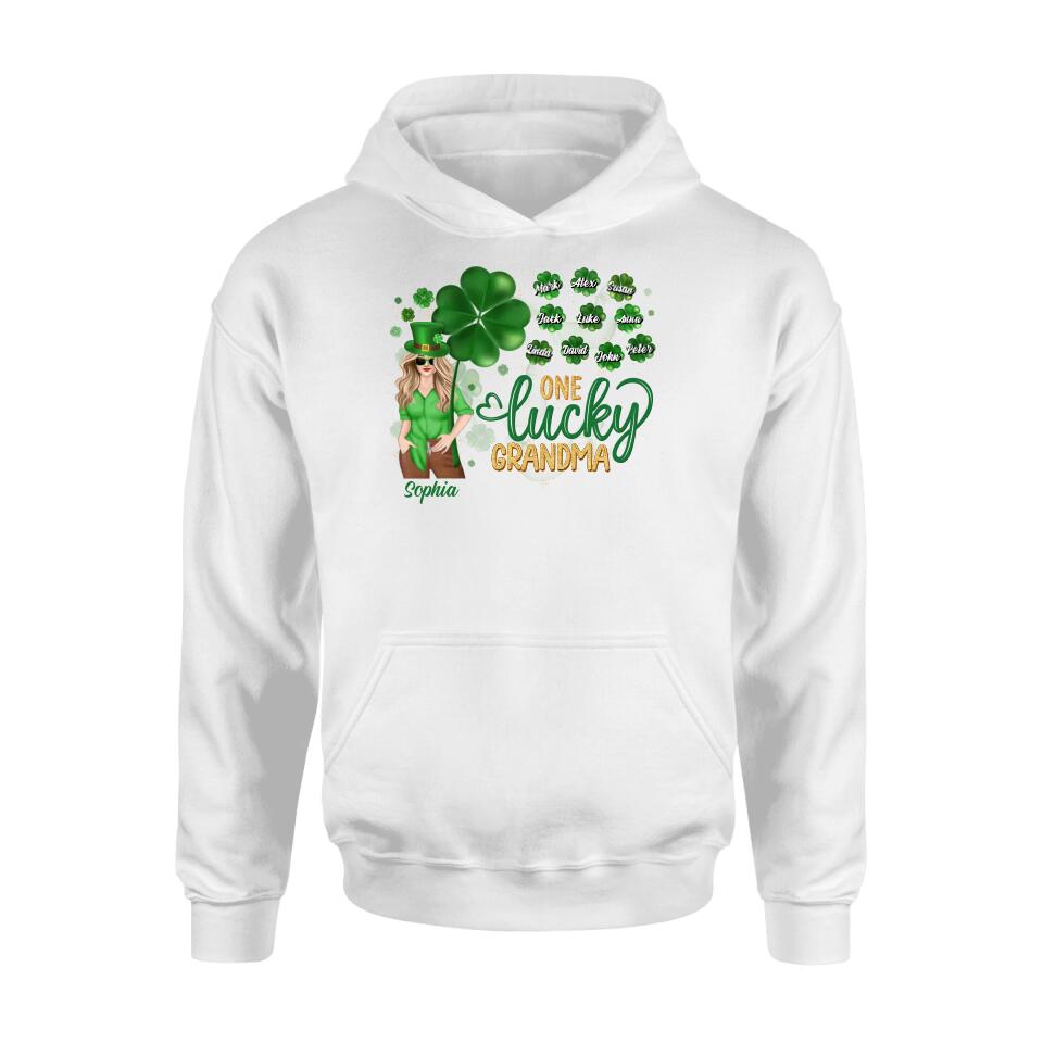 Personalized Grandma T-shirt/Hoodie/Long Sleeve/Sweatshirt - Mother's Day Gift For Grandma - Up to 10 Kids - St. Patrick's Day Shirt One Lucky Grandma