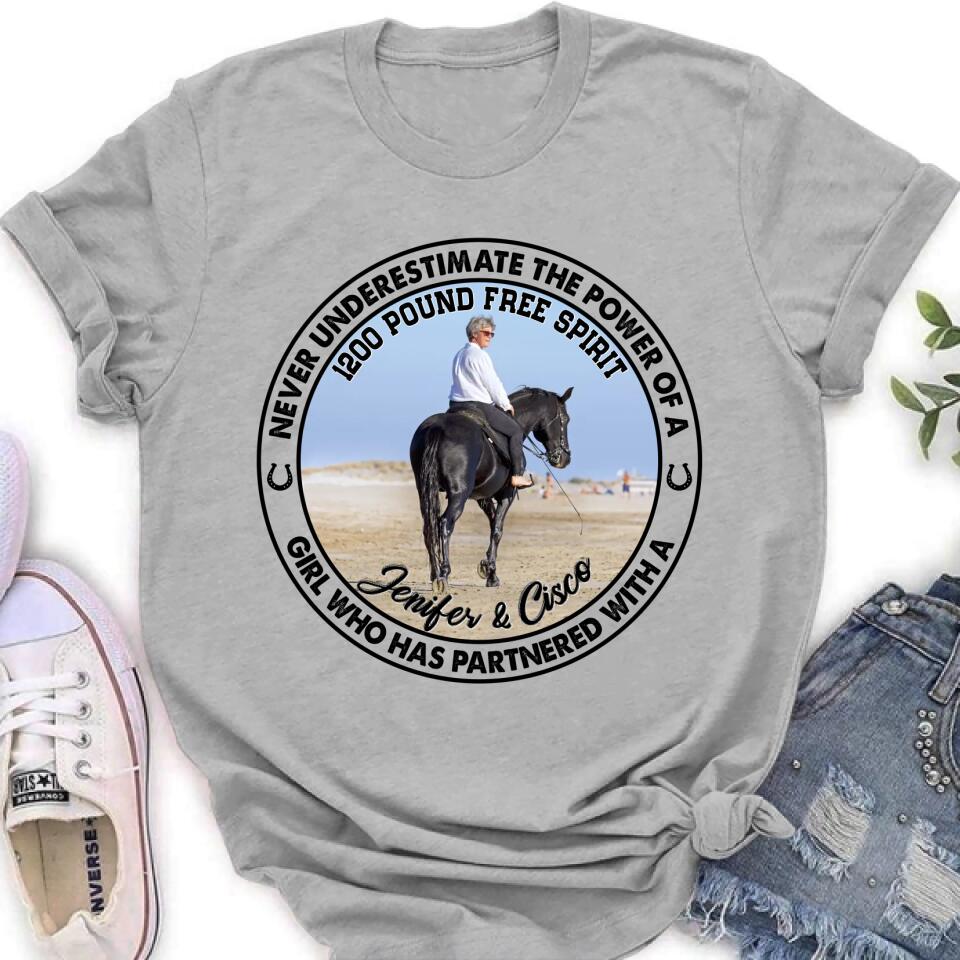 Personalized Horse Girl T-shirt/Long Sleeve/Sweatshirt/Hoodie - Gift Idea For Horse Lover - Never Underestimate The Power Of A Girl Who Has Partnered With A 1200 Pound Free Spirit