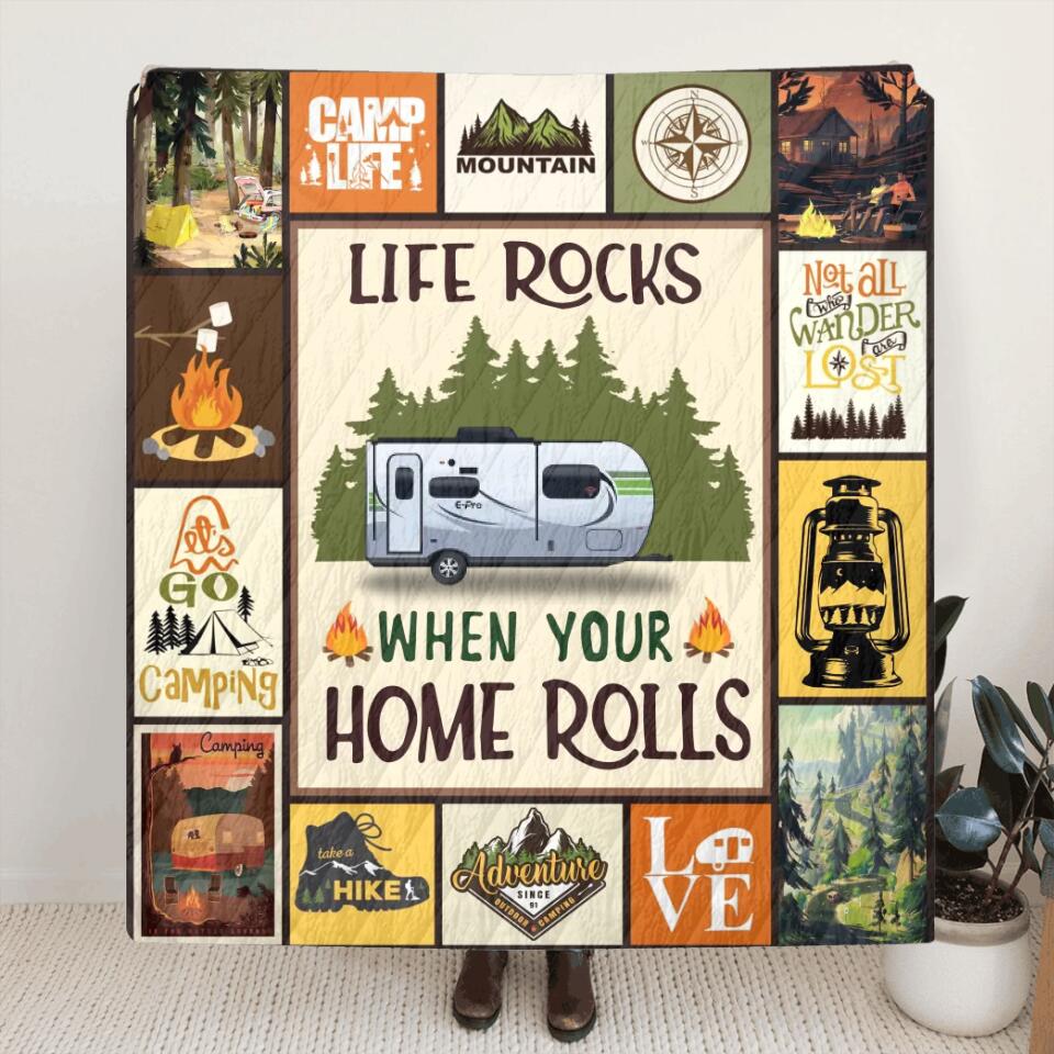 Personalized Camping Fleece Throw Blanket/Quilt - Gift for Camping Lovers - Life Rocks When Your Home Rolls