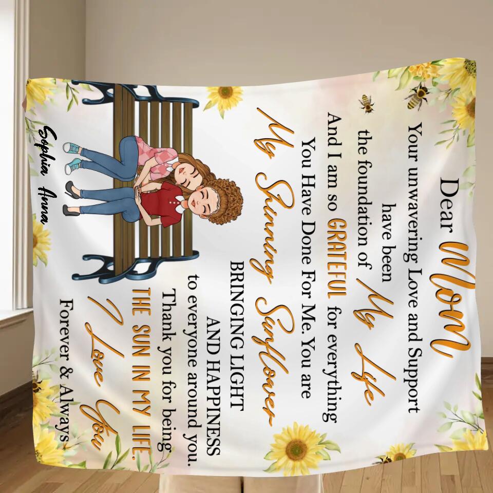 Personalized Mom & Daughter Fleece Throw Blanket/Quilt - Gift Idea For Mother's Day From Daughter - Thank You For Being The Sun In My Life