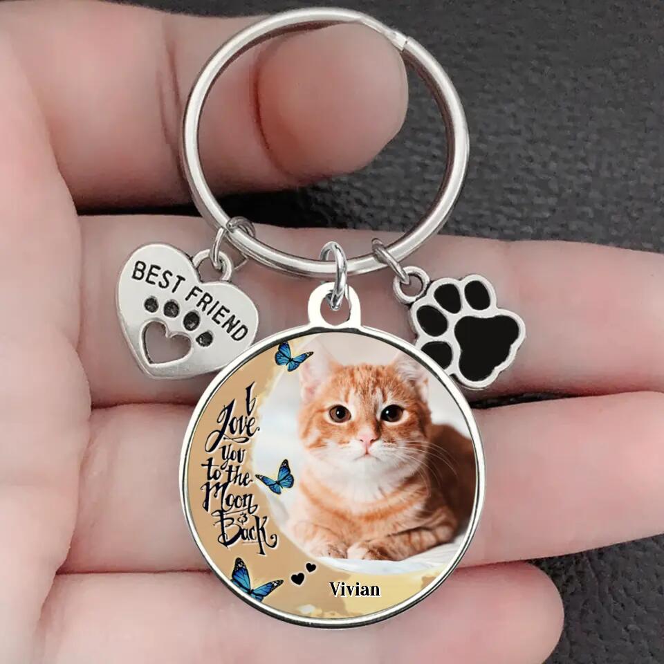Personalized Photo Keychain Pet Charm - Memorial Gift for Dog/Cat Lovers - I love you to the Moon and back